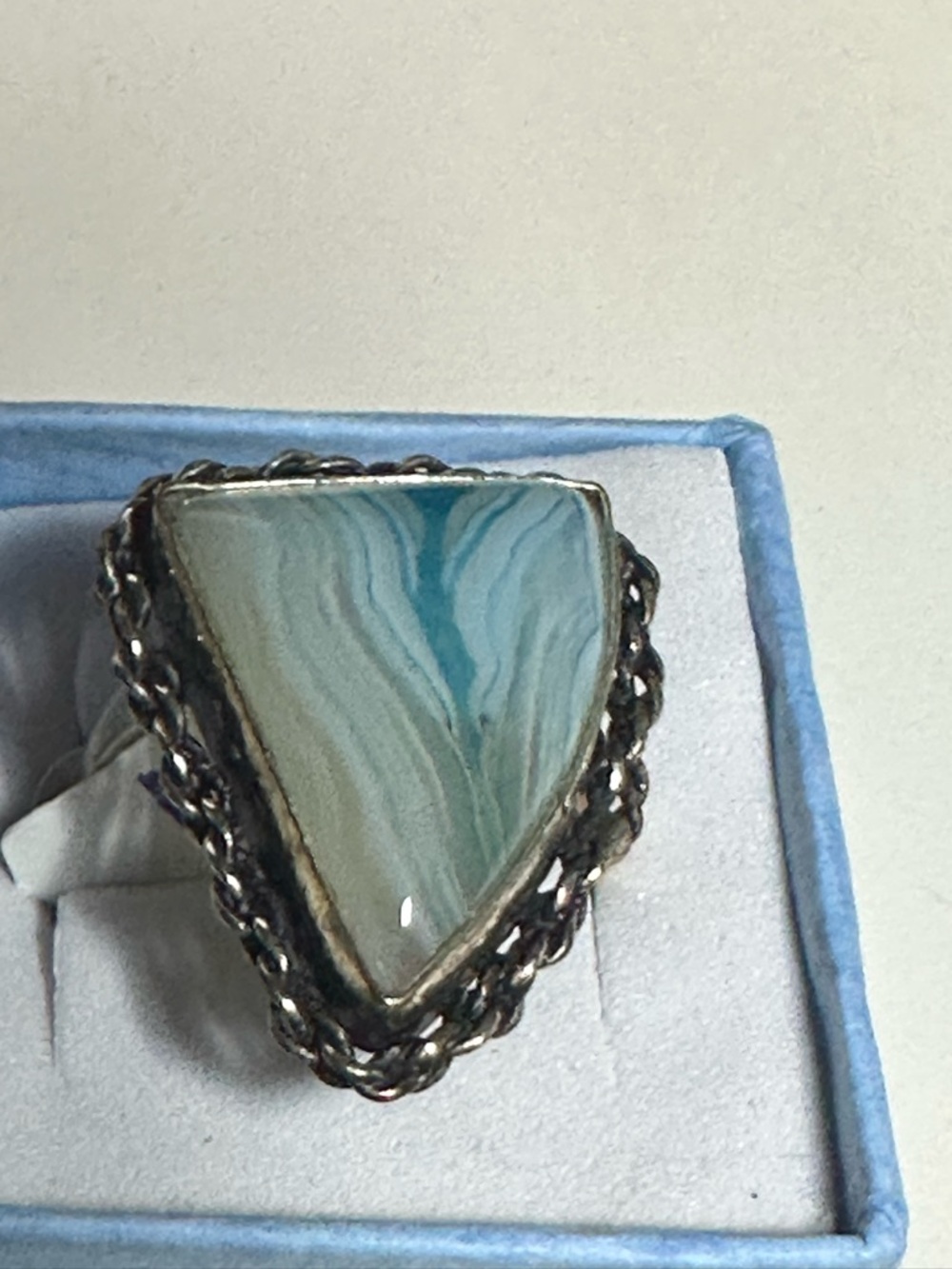 Sterling Silver with Triangular Blue-Green Agate Stone